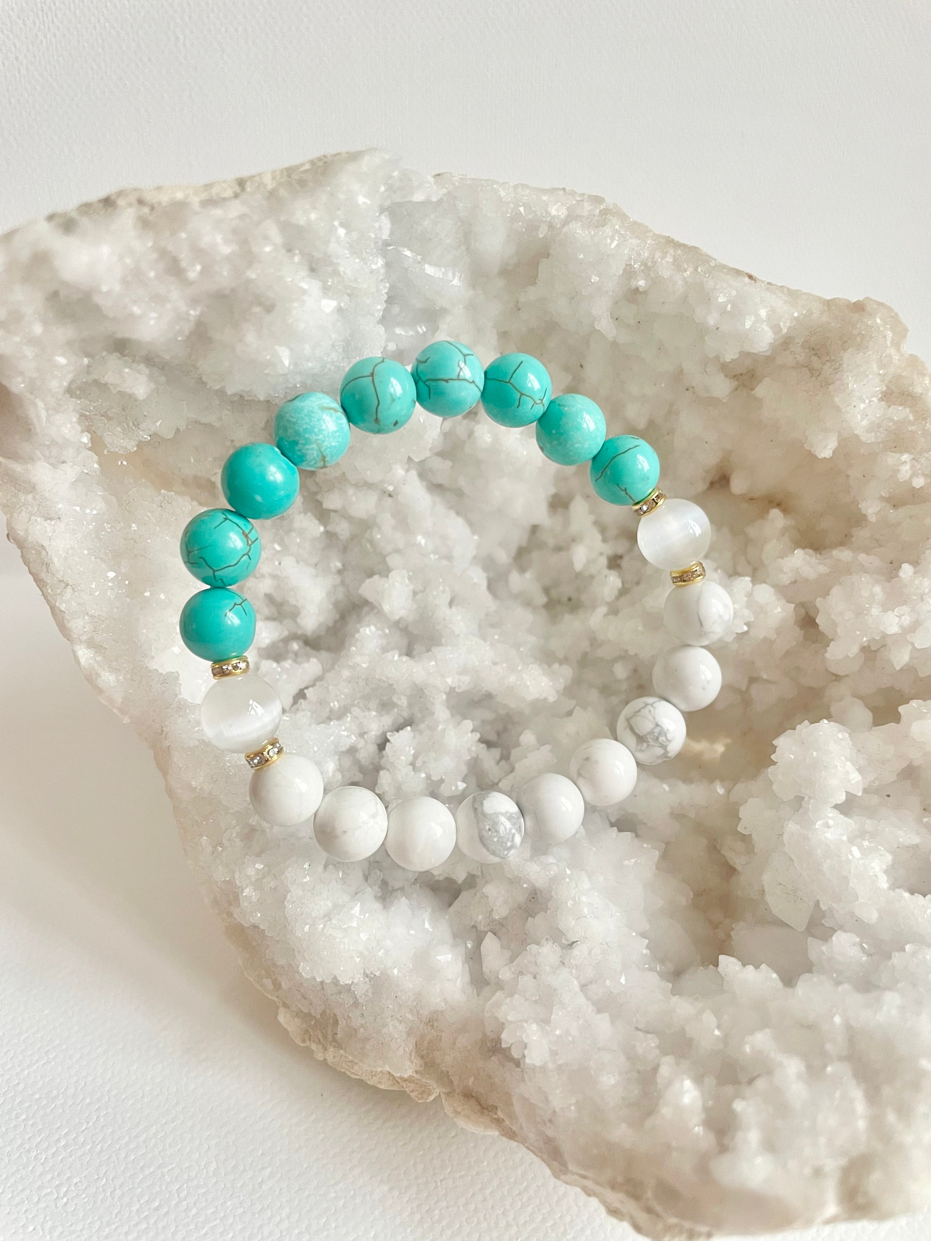 White and Blue Turquoise with Selenite