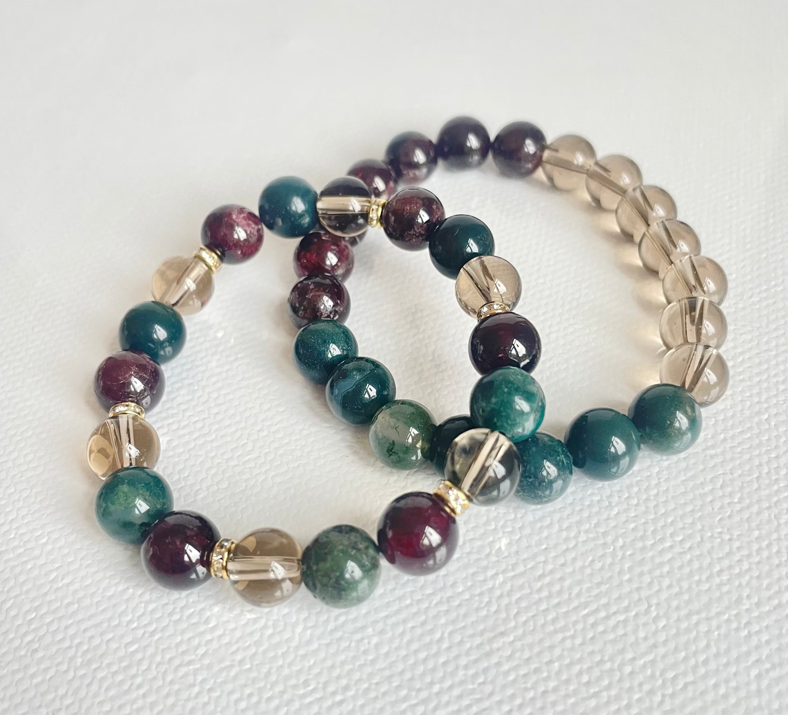 Garnet, Smoky Quartz and Moss Agate