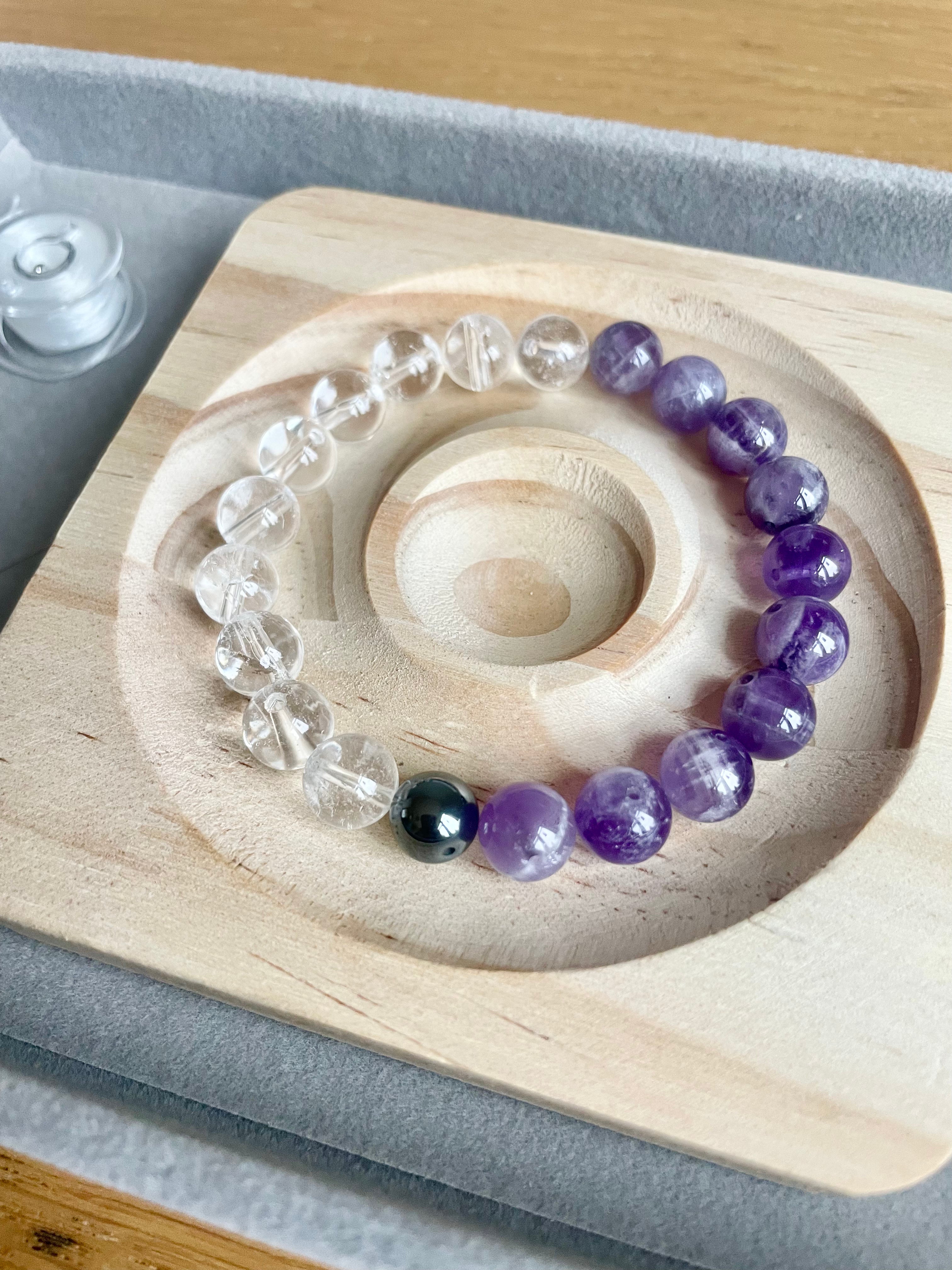 Amethyst, Clear Quartz and Hematite