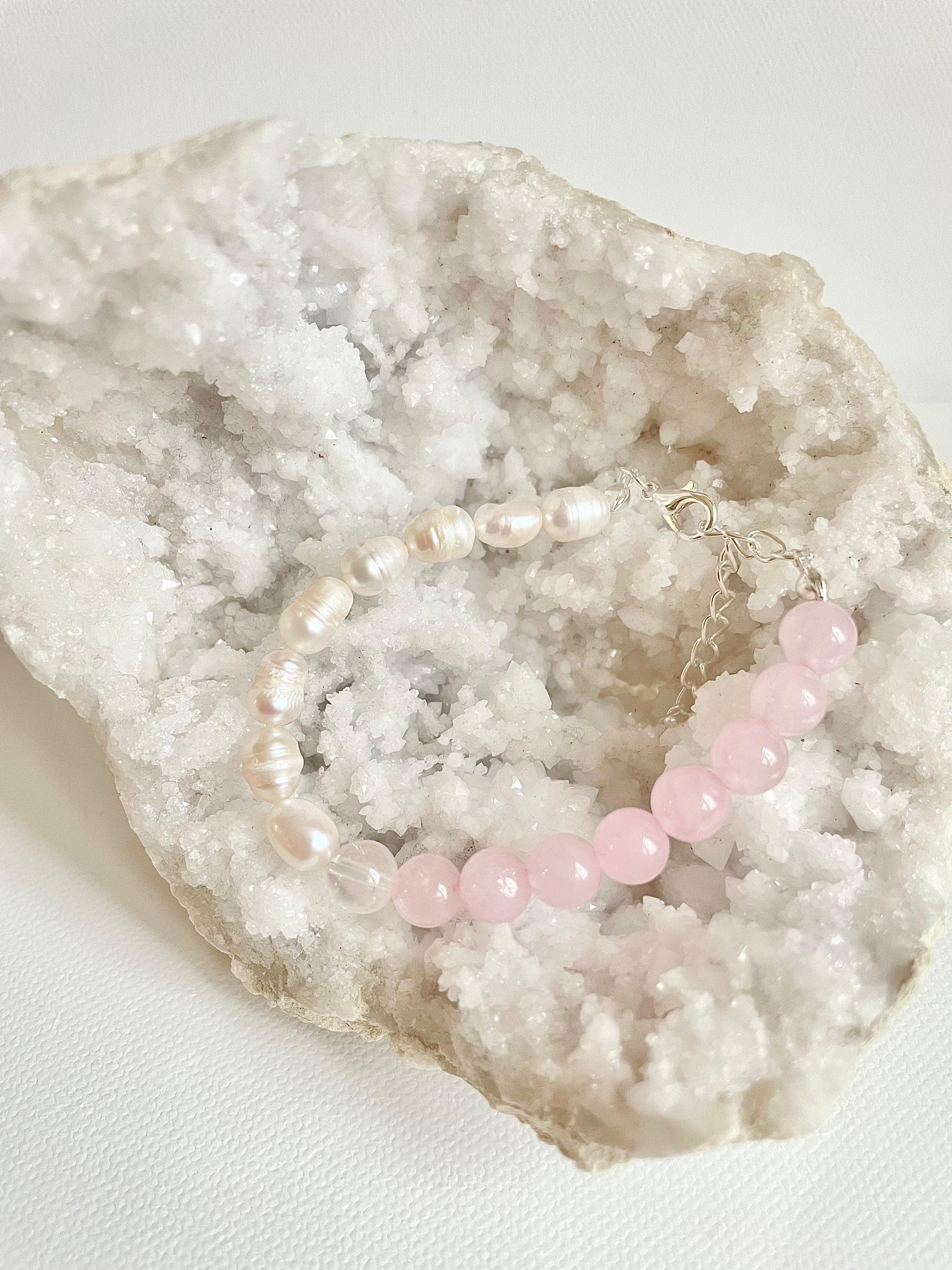 Freshwater Pearl, Morganite and Rose Quartz Bracelet