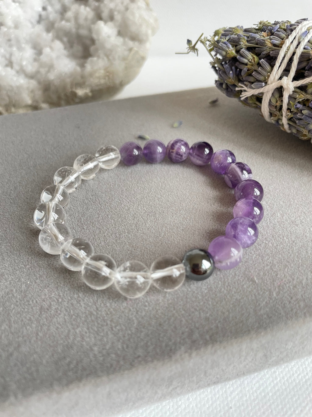 Amethyst, Clear Quartz and Hematite