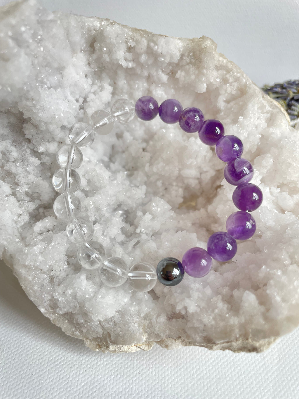 Amethyst, Clear Quartz and Hematite