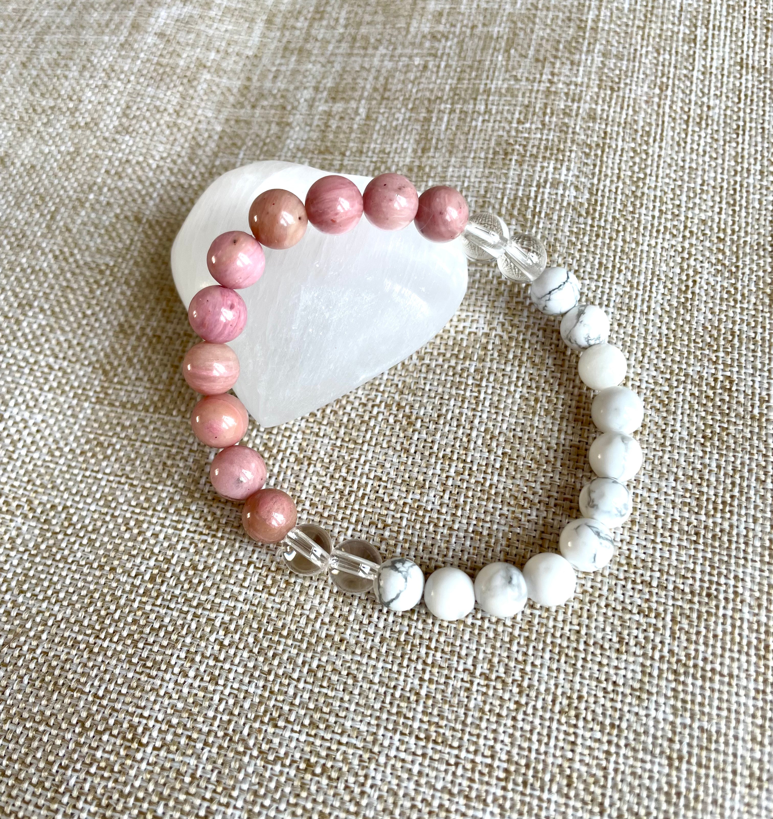 Howlite, Clear Quartz and Pink Rhodochrosite