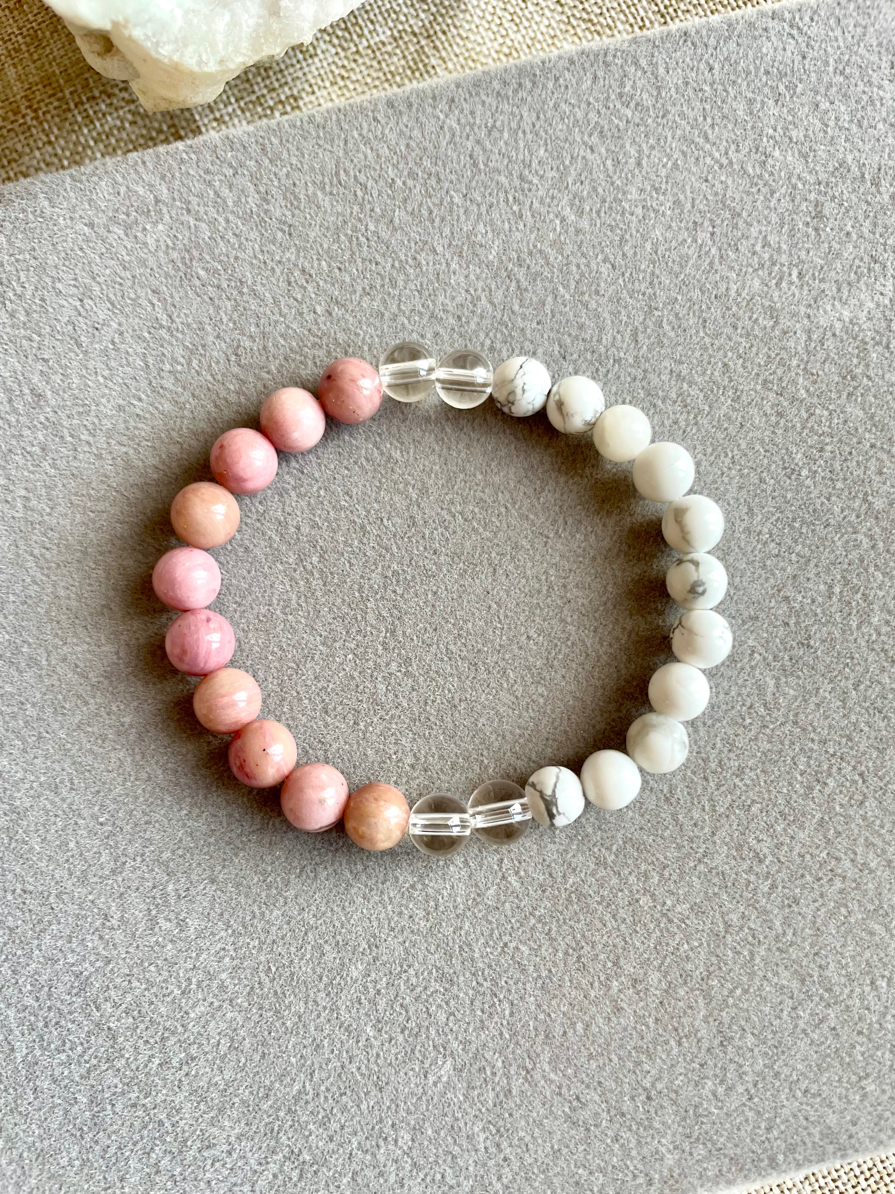 Howlite, Clear Quartz and Pink Rhodochrosite