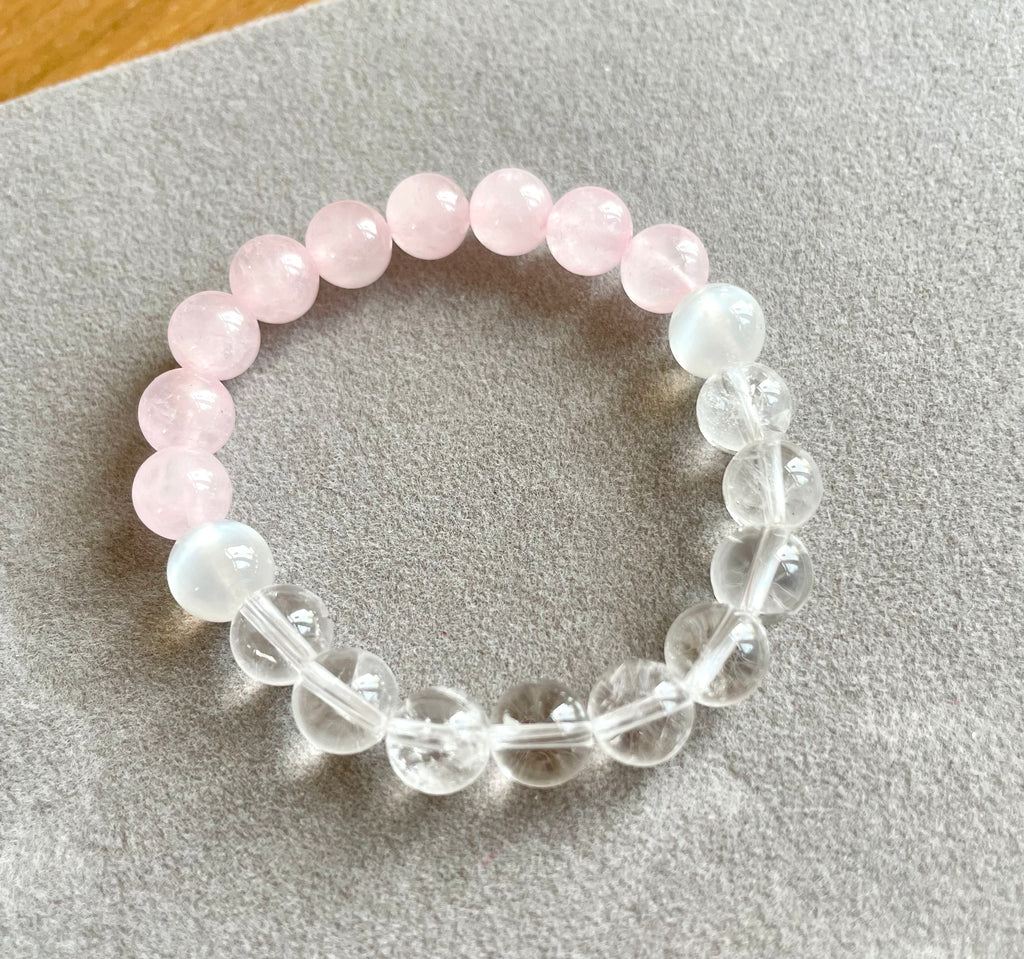 Rose Quartz, Clear Quartz and Selenite