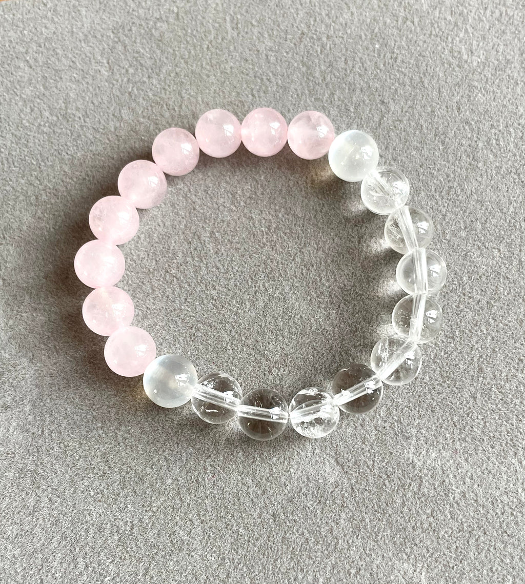 Rose Quartz, Clear Quartz and Selenite