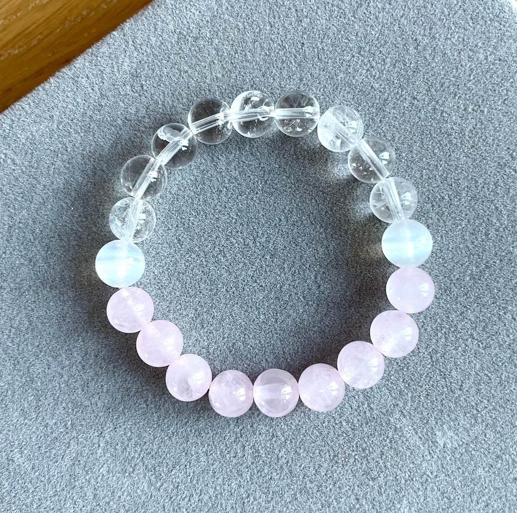 Rose Quartz, Clear Quartz and Selenite