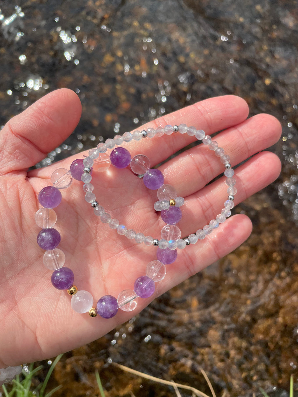 Amethyst, Clear Quartz and Selenite with Faceted Labradorite Chain
