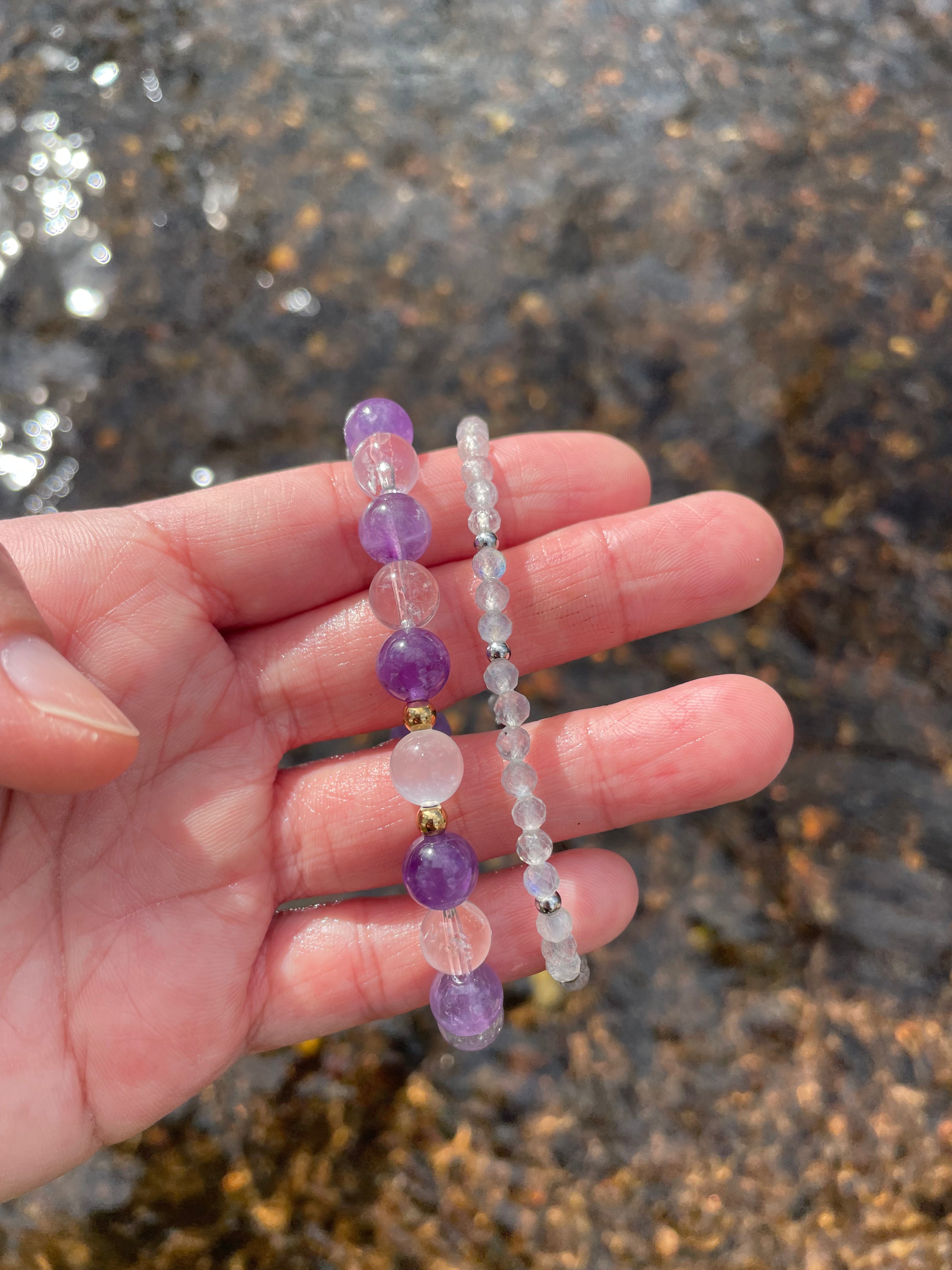 Amethyst, Clear Quartz and Selenite with Faceted Labradorite Chain
