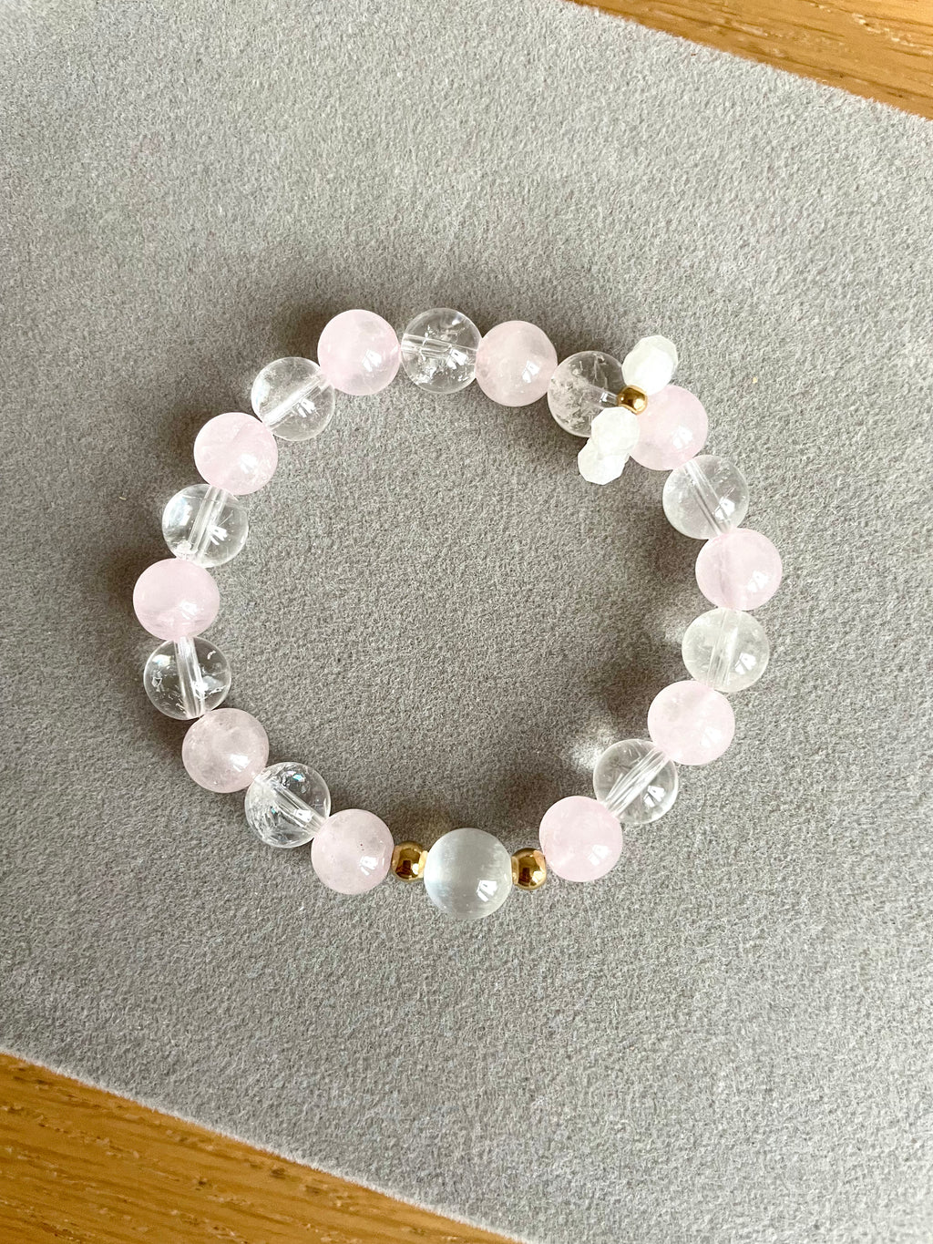 Rose Quartz, Clear Quartz and Selenite with Faceted Moonstone Chain