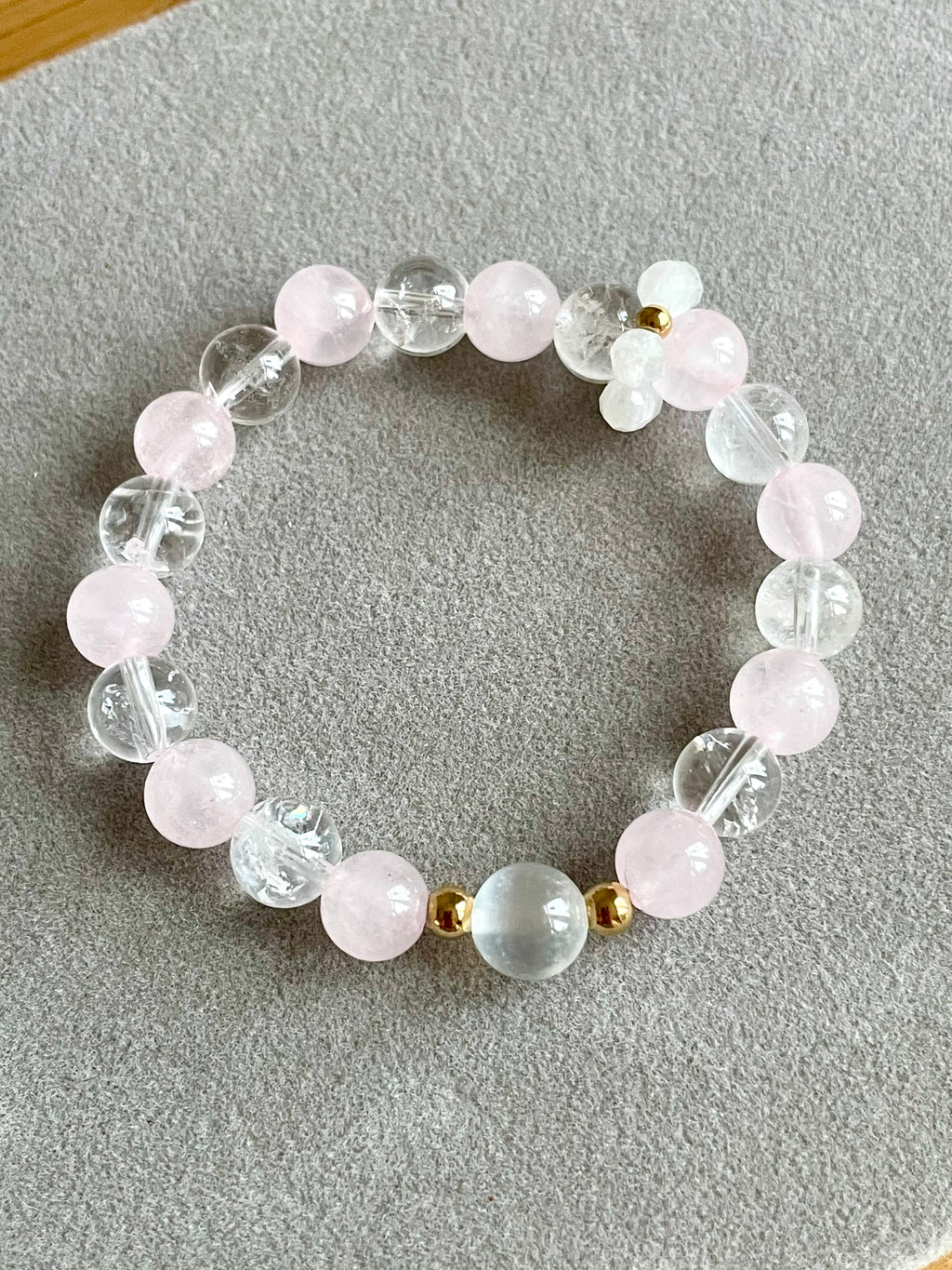 Rose Quartz, Clear Quartz and Selenite with Faceted Moonstone Chain