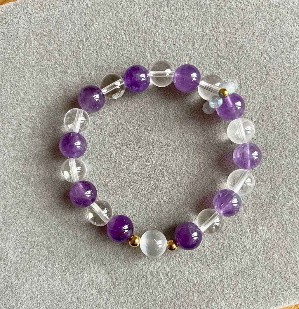 Amethyst, Clear Quartz and Selenite with Faceted Labradorite Chain